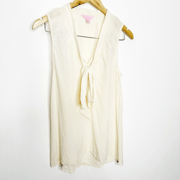 Lilly Pulitzer Dahlia Sleeveless 100% Silk Blouse Cream tie neck 48596 womens S - Picture 3 of 7